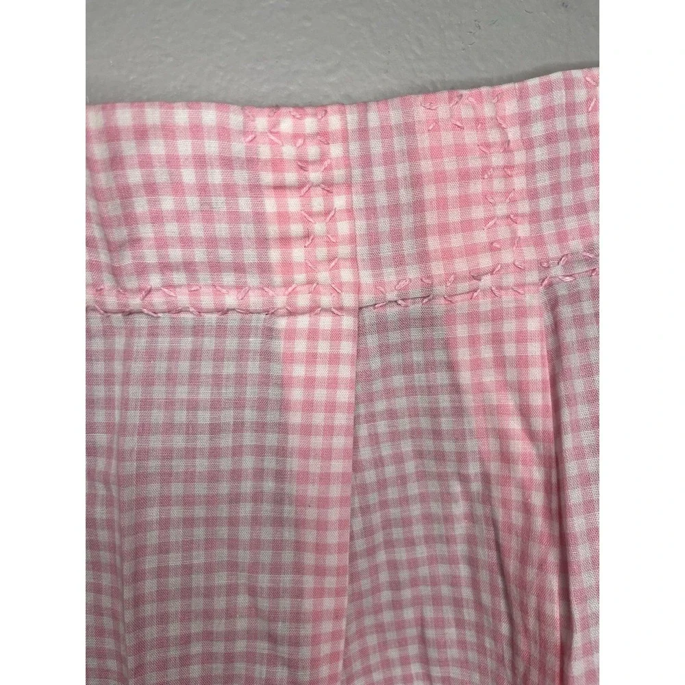 2 Pc Vintage Half Apron Hostess Semi-Sheer Pink Floral/Fruit Motiff And Gingham